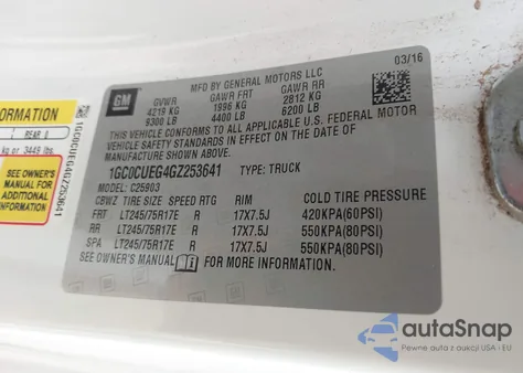 2016 Chevrolet Silverado 2500Hd Wt z USA, uszkodzony, nr VIN 1GC0CUEG4GZ253641